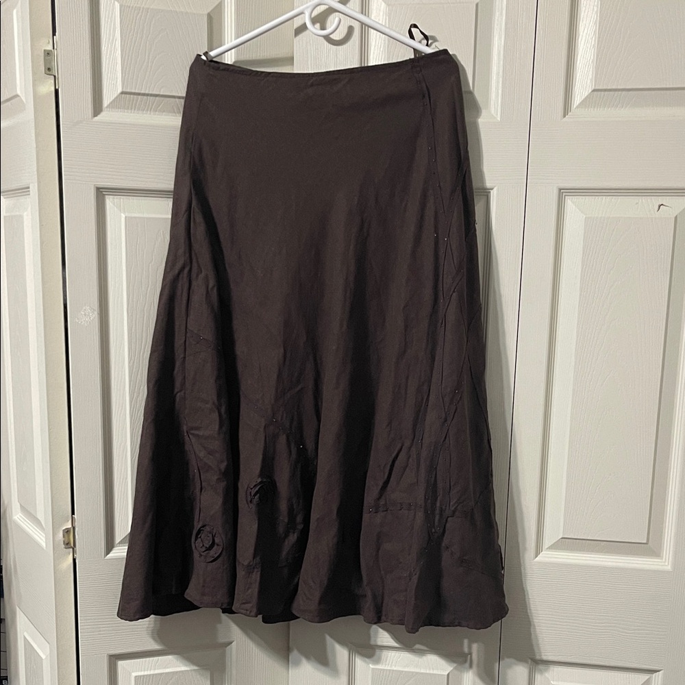 Autograph New York women's Brown long A-line Skirt linen blend.  #0182